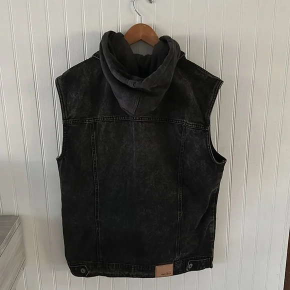Pull & Bear Charcoal Gray Denim Hooded Vest Jacket XL - Picture 11 of 11